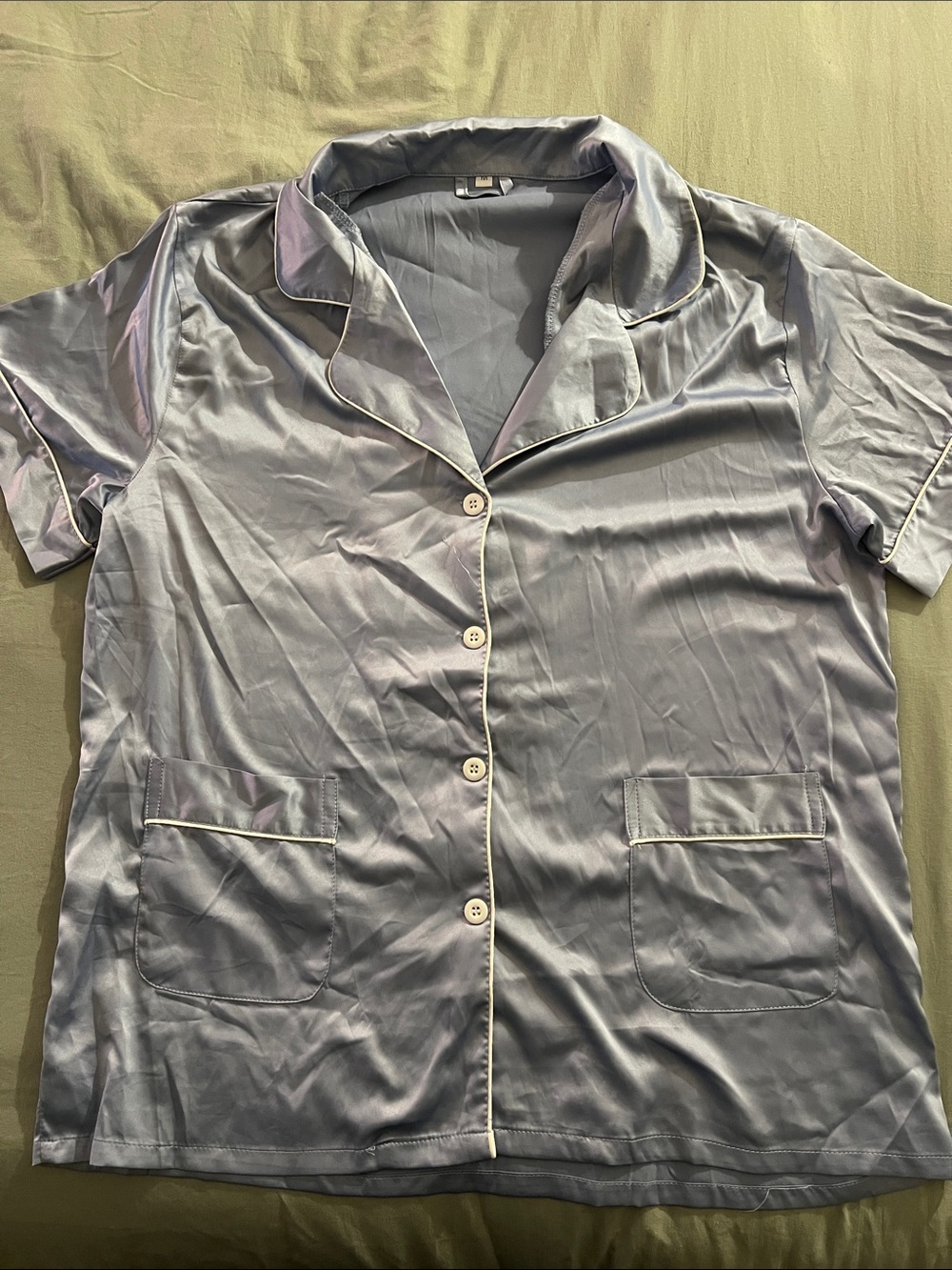Silky Short-Sleeve Pajama Top in Light Lavender - Unbranded